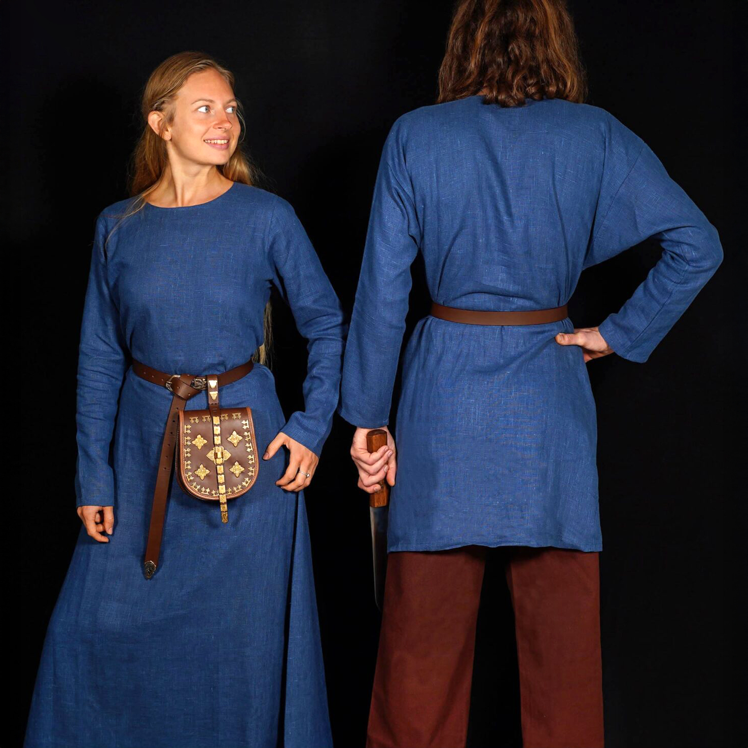 Helga, authentisches langes und schlichtes Wikinger-Kleid, 100% Baltischer Leinen