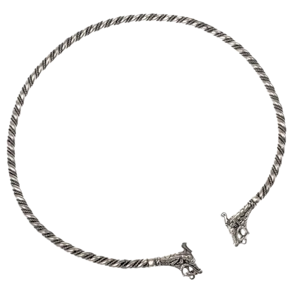 Halsring mit Drachenköpfen, nach Original aus Haithabu, massives 925er Sterling-Silber