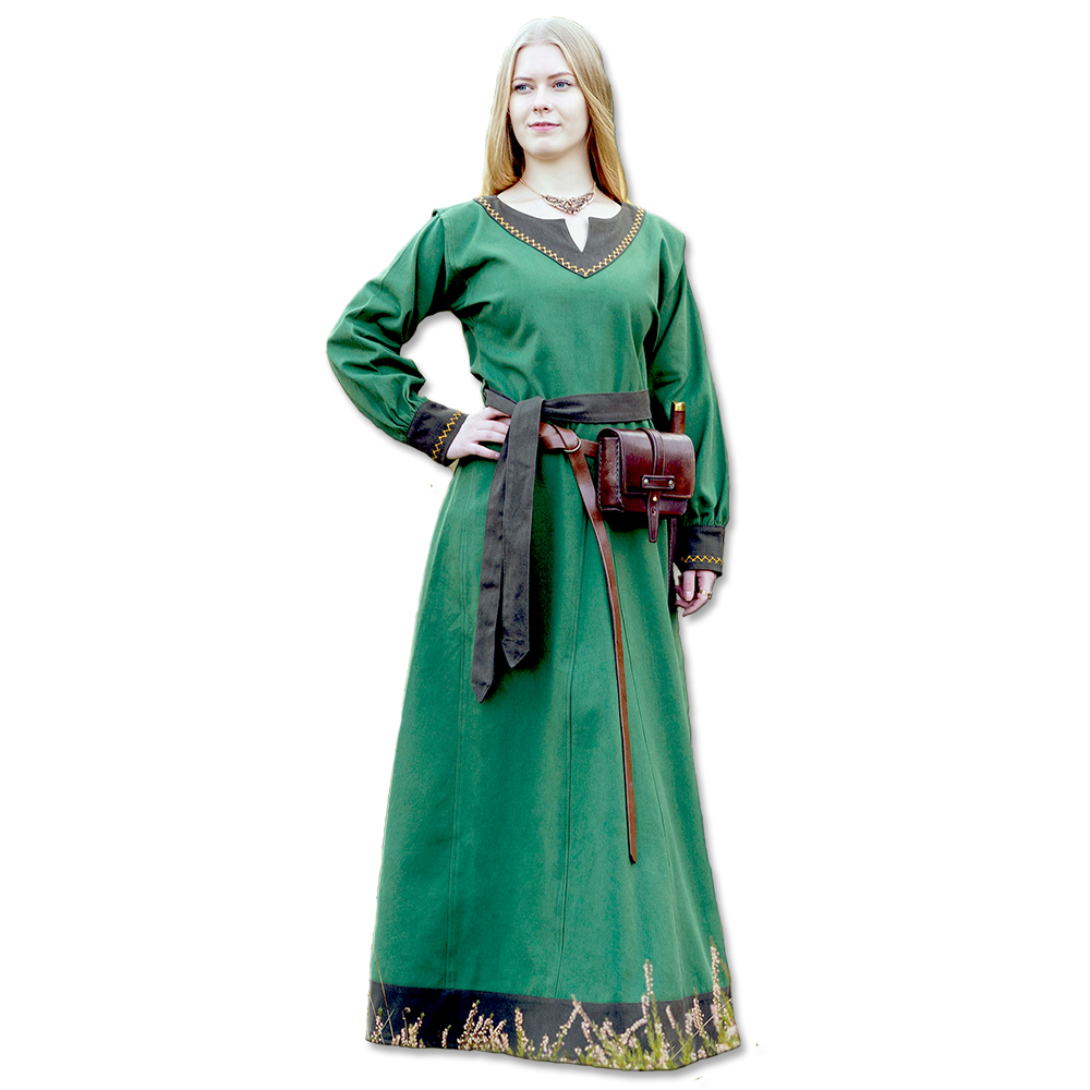 Wikinger Kleid mit Hexenstich verziert, grün