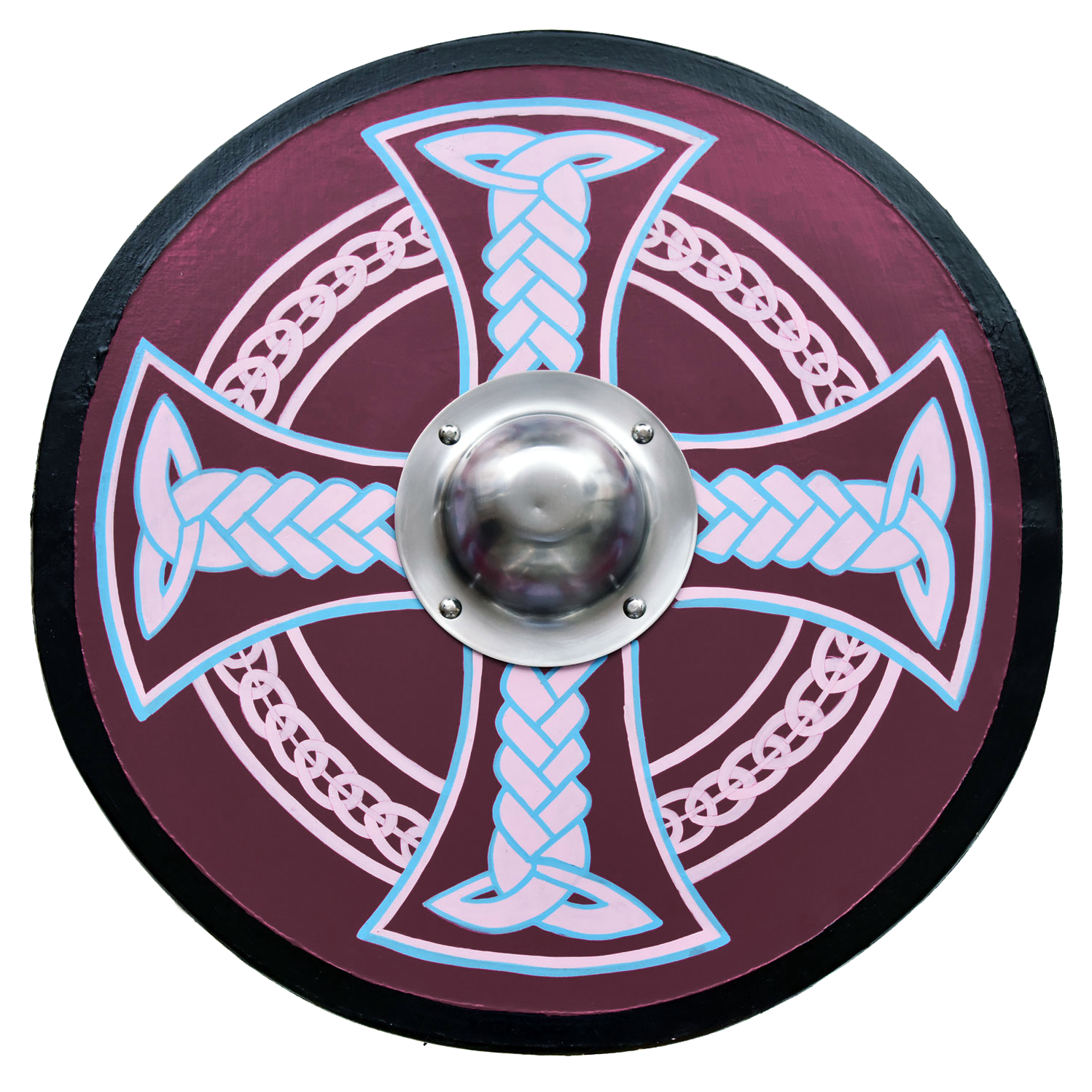 Wikingerschild mit Keltenkreuz-Motiv, handbemalt, 61 cm