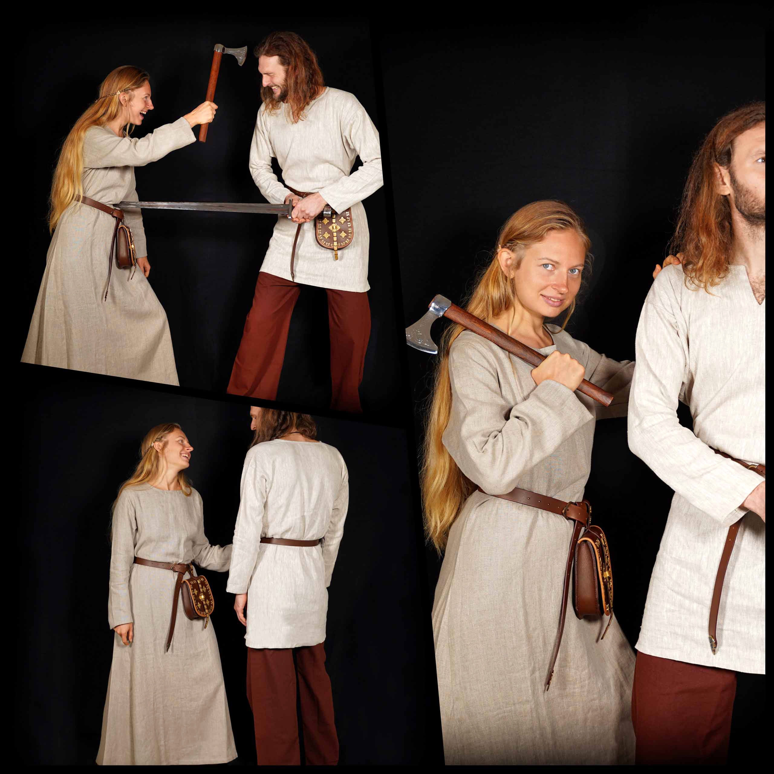 Helga, authentisches langes und schlichtes Wikinger-Kleid, 100% Baltischer Leinen