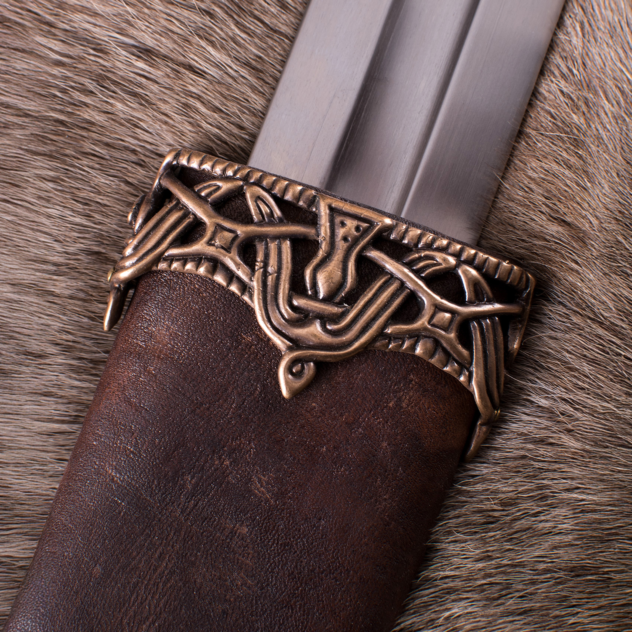 Mundblech für Wikinger-Schwertscheide, Messing mit Antik-Finish