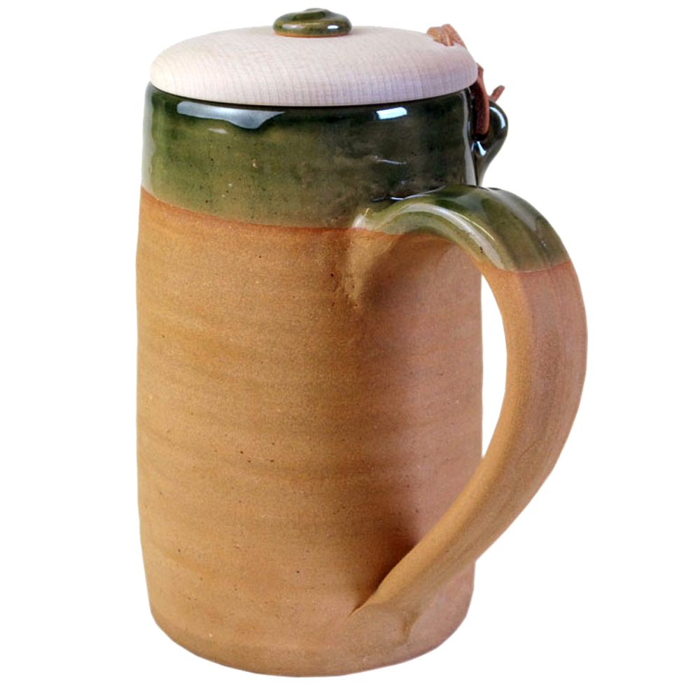 Historischer Bierkrug aus Ton 0,5 Liter mit Holzklappdeckel