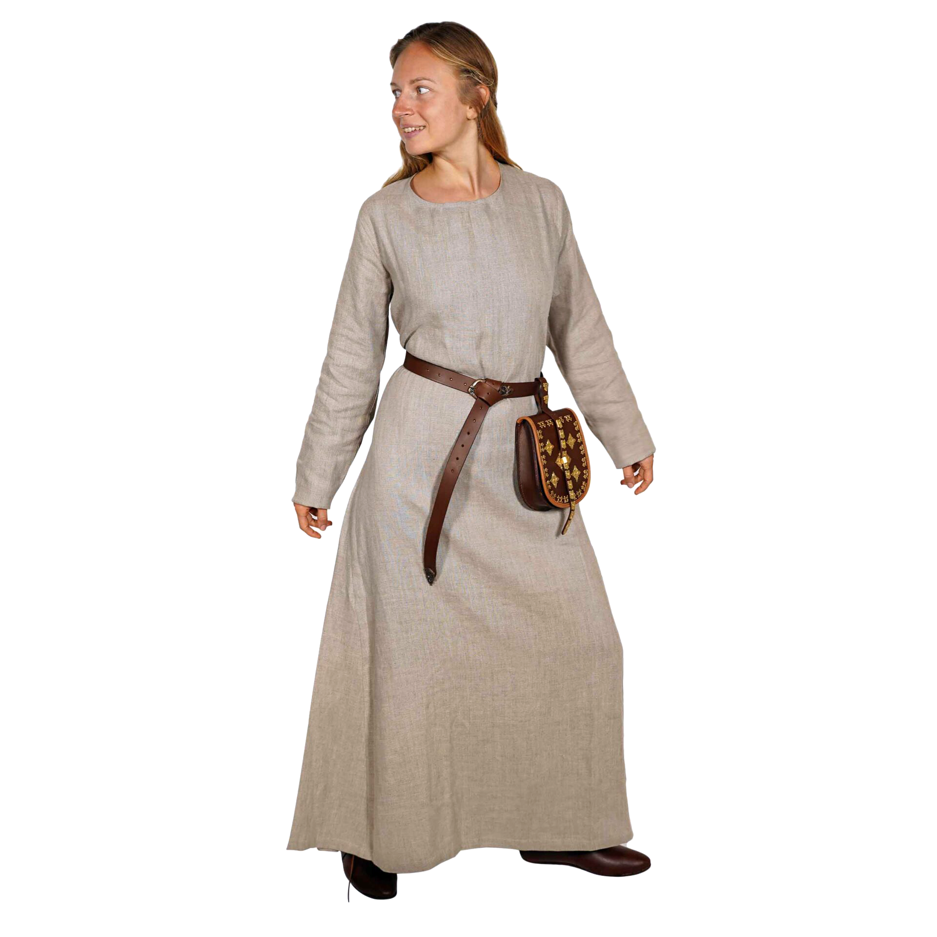 Helga, authentisches langes und schlichtes Wikinger-Kleid, 100% Baltischer Leinen