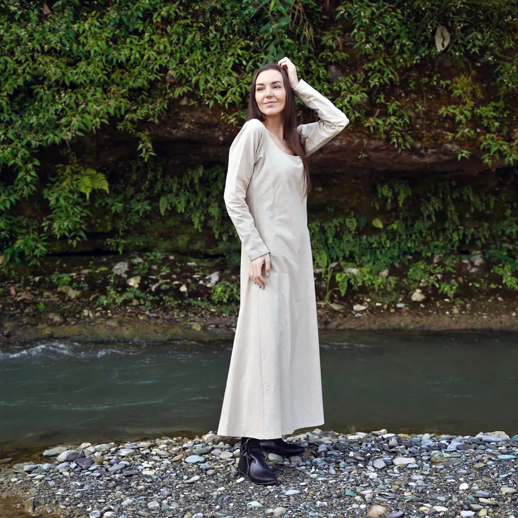 XL- Astrid Rundhals-Unterkleid, Baumwoll-Leinen-Gemisch, Frühmittelalter