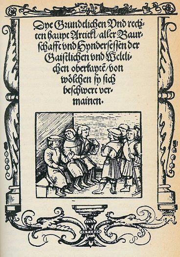 1525: Während des Deutschen Bauernkrieges verabschieden Vertreter dreier oberschwäbischer Bauerngruppen in Memmingen die Zwölf Artikel als ihr Manifest und die Bundesordnung als Verfassung der Oberschwäbischen Eidgenossenschaft. Sie gelten als die ersten schriftlich niedergelegten Menschenrechte der Welt und die erste Verfassunggebende Versammlung in Deutschland. 1525: Während des Deutschen Bauernkrieges verabschieden Vertreter dreier oberschwäbischer Bauerngruppen in Memmingen die Zwölf Artikel als ihr Manifest und die Bundesordnung als Verfassung der Oberschwäbischen Eidgenossenschaft. Sie gelten als die ersten schriftlich niedergelegten Menschenrechte der Welt und die erste Verfassunggebende Versammlung in Deutschland.