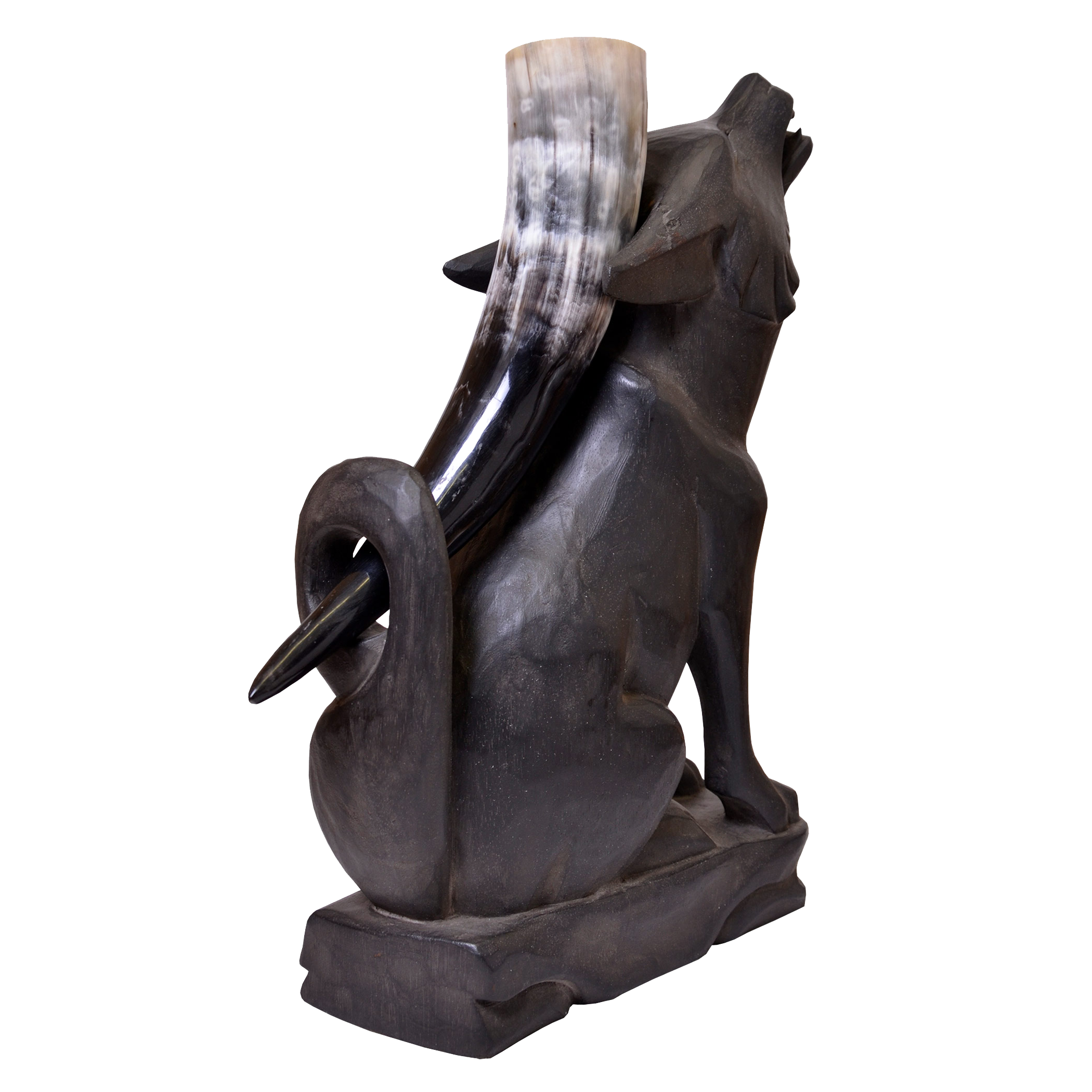 Wolf, Trinkhornständer aus Holz, schwarz Wolf, Trinkhornständer aus Holz, schwarz