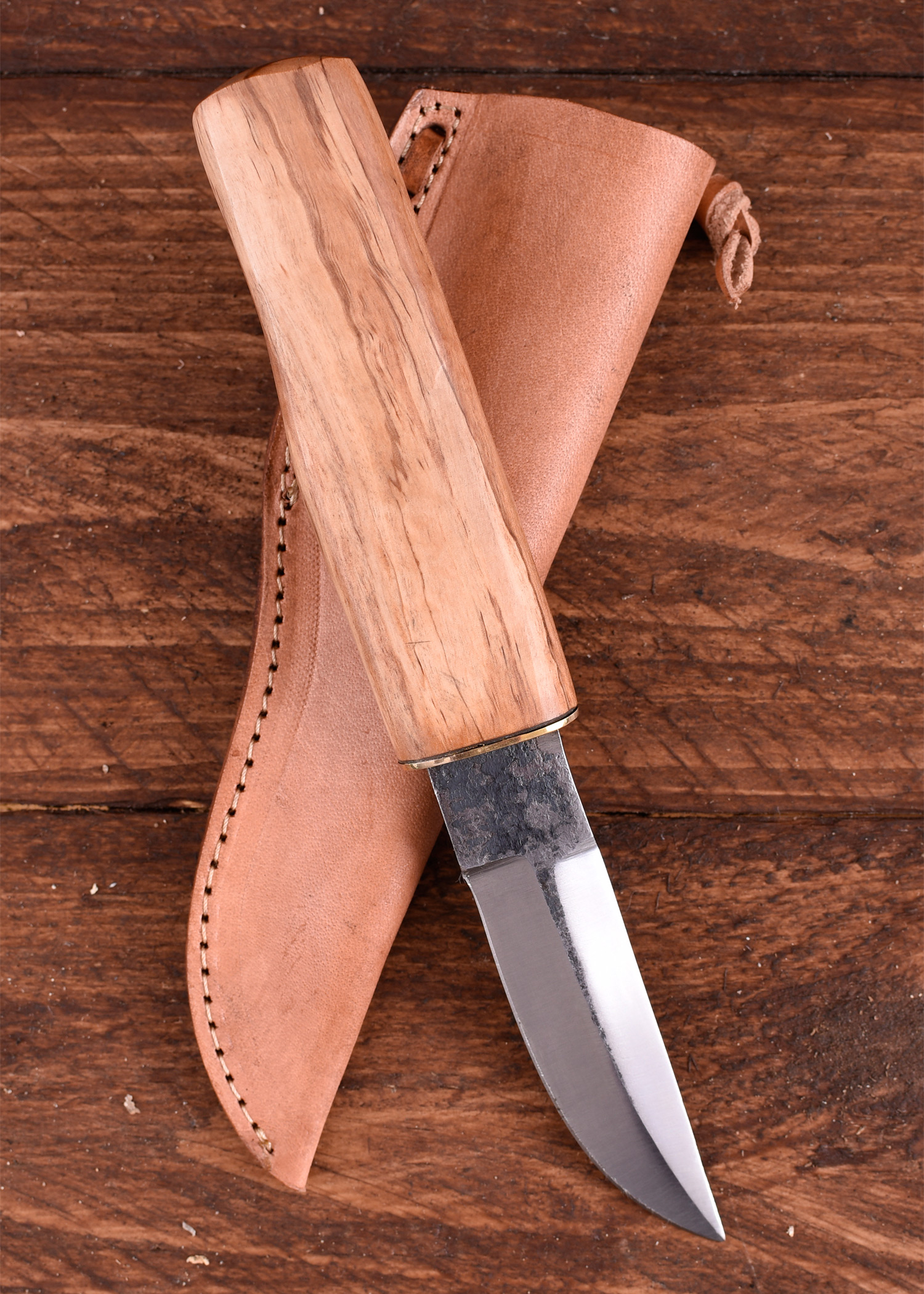 Mittelaltermesser mit Holzgriff und Lederscheide