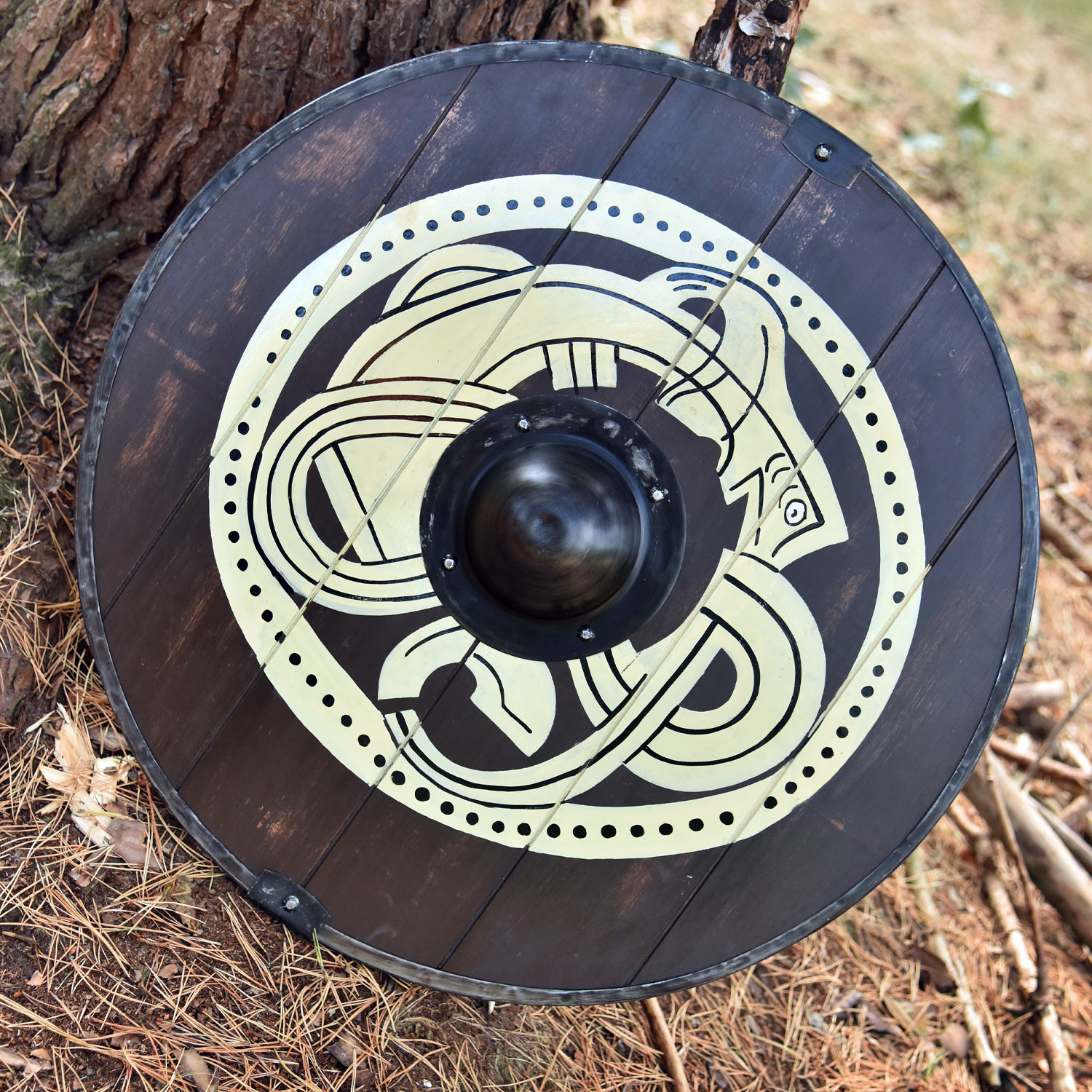 Wikingerschild mit Greiftier-Motiv, handbemalt, 61 cm