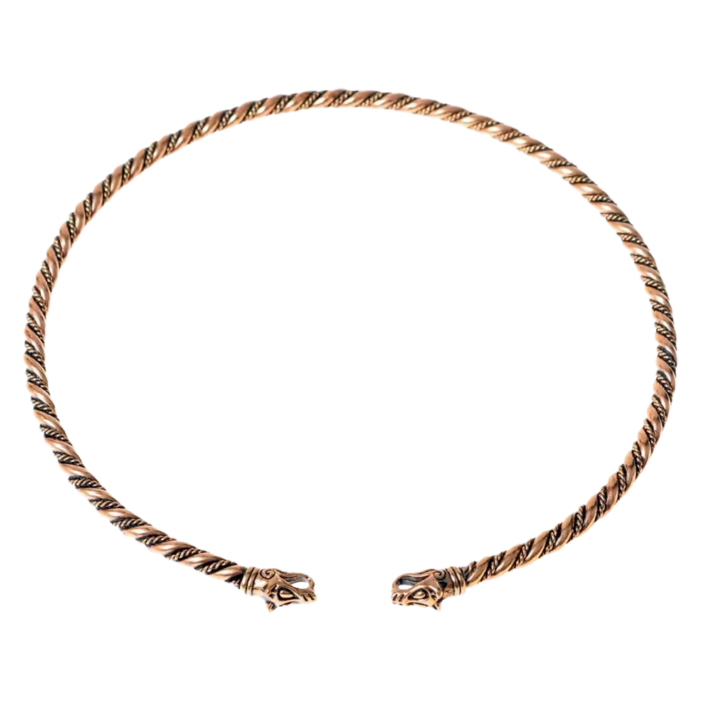 Torque-Halsring mit Wolfsköpfen, verschiedene Metall-Varianten