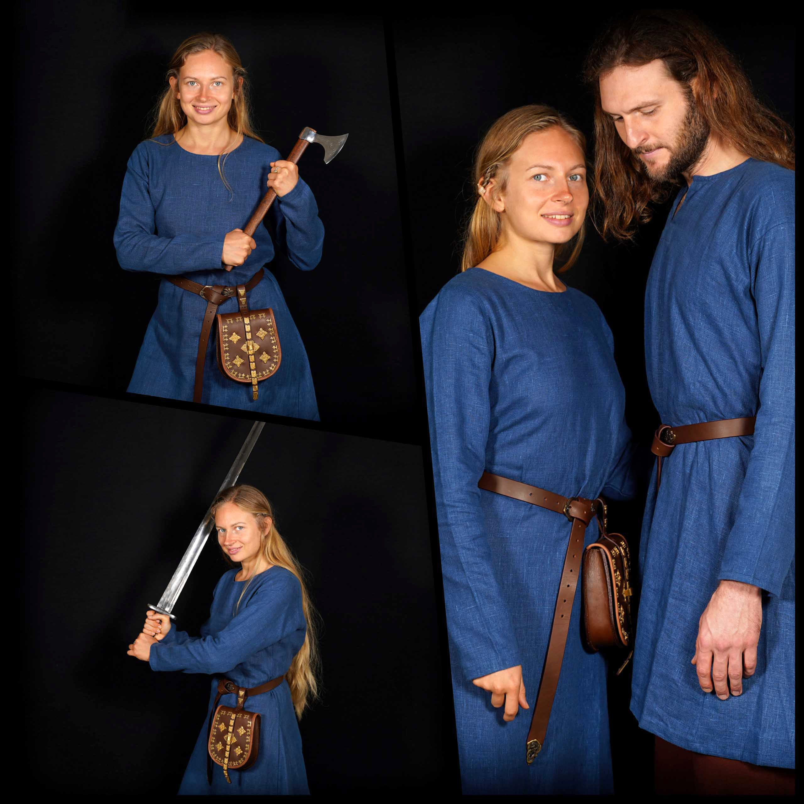 Helga, authentisches langes und schlichtes Wikinger-Kleid, 100% Baltischer Leinen