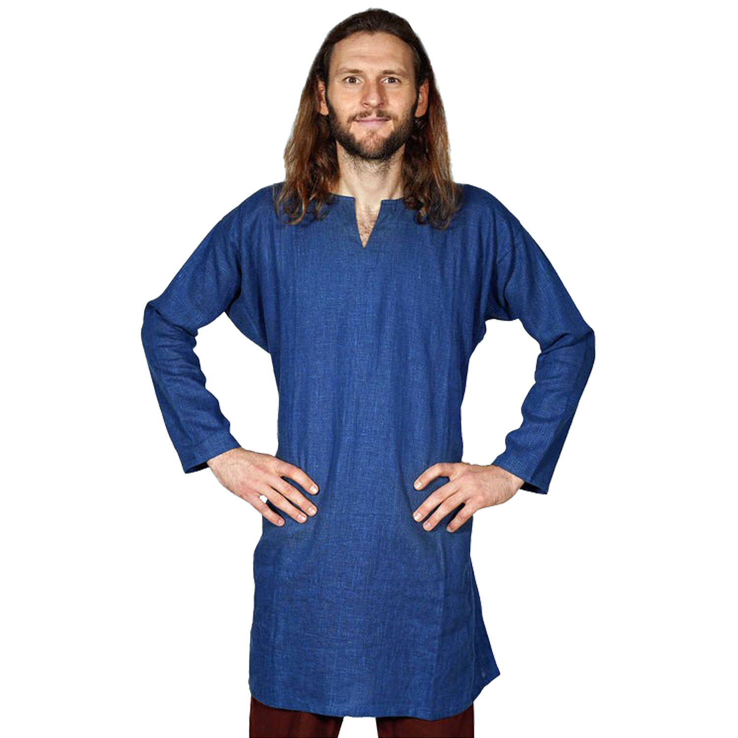 Erik, authentische Wikinger-Tunika, 100% Baltischer Leinen, blau in 3XL