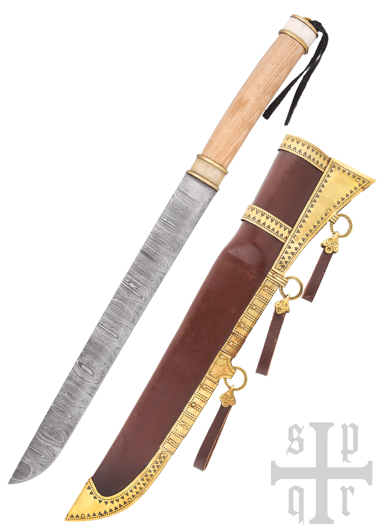 Wikinger-Sax aus Damaststahl mit Holz-/Knochengriff