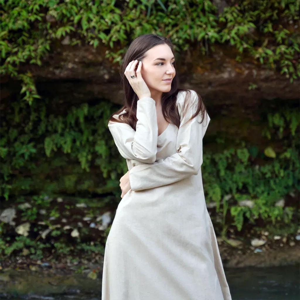XL- Astrid Rundhals-Unterkleid, Baumwoll-Leinen-Gemisch, Frühmittelalter