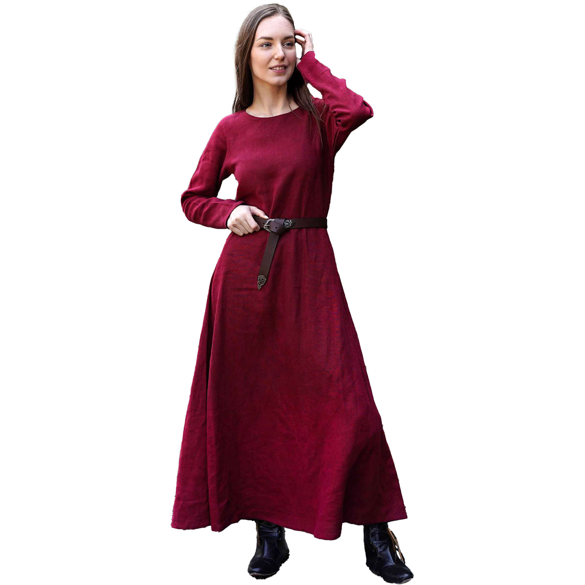 Helga, authentisches langes und schlichtes Wikinger-Kleid, 100% Baltischer Leinen