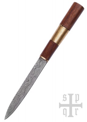 Wikinger-Messer aus Damaststahl mit Holz-/Messinggriff