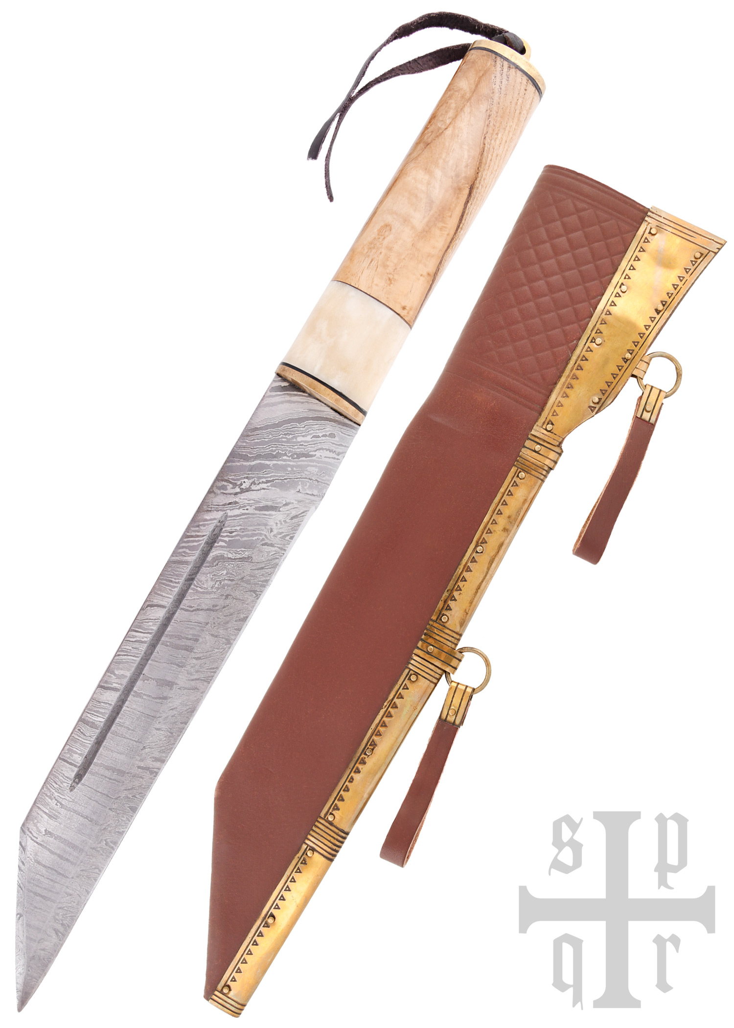 Skramasax, Sax aus Damaststahl mit Holz-/Knochengriff