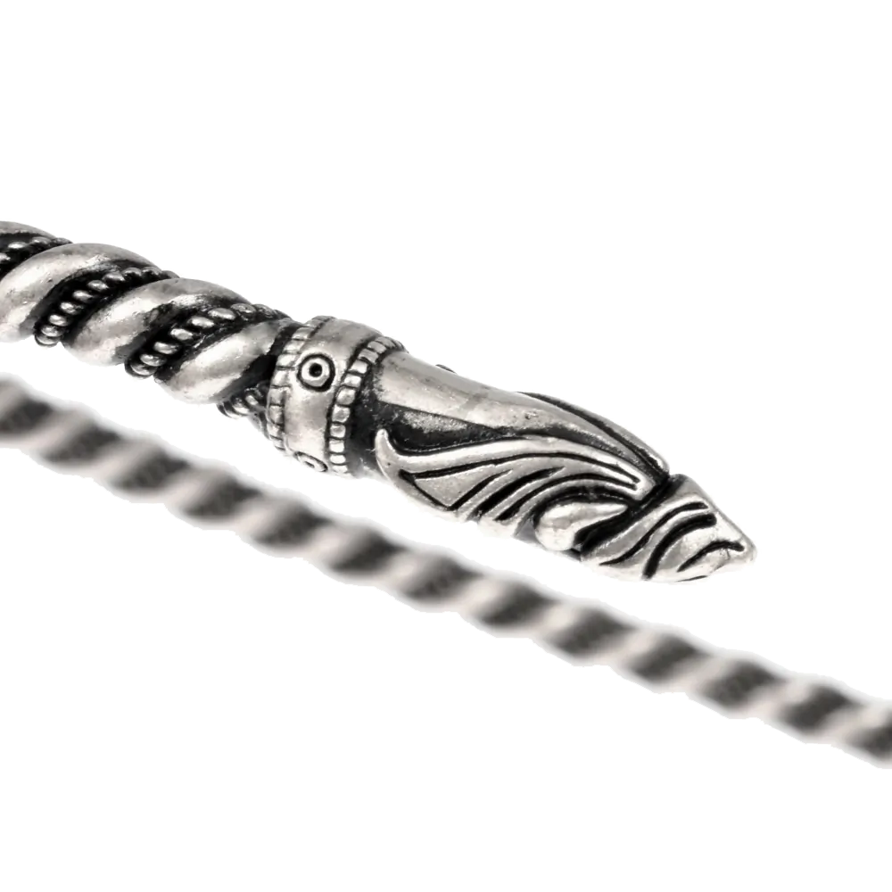 Wikinger-Torque, Halsring, mit kunstvollen Raben-Köpfen, massives 925er Sterling-Silber