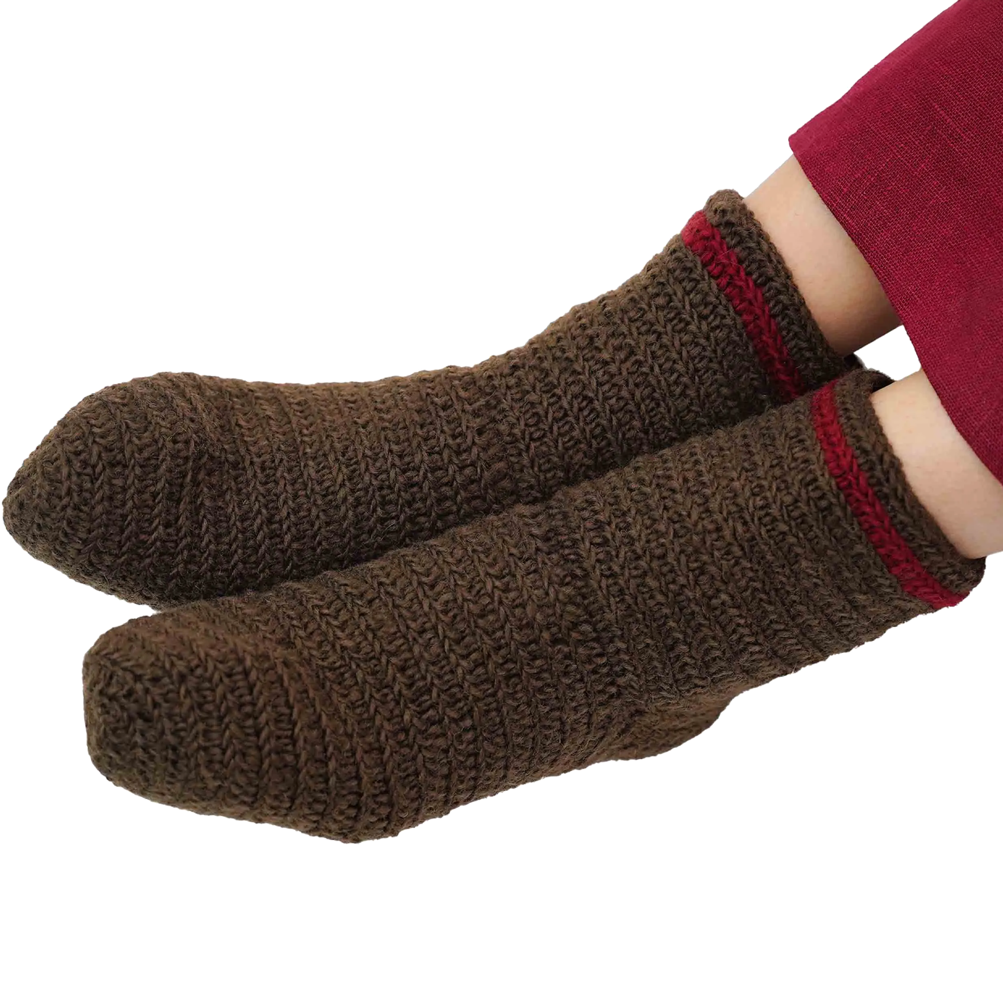 L- Nadelgebundene Wollsocken, braun, 100% Wolle