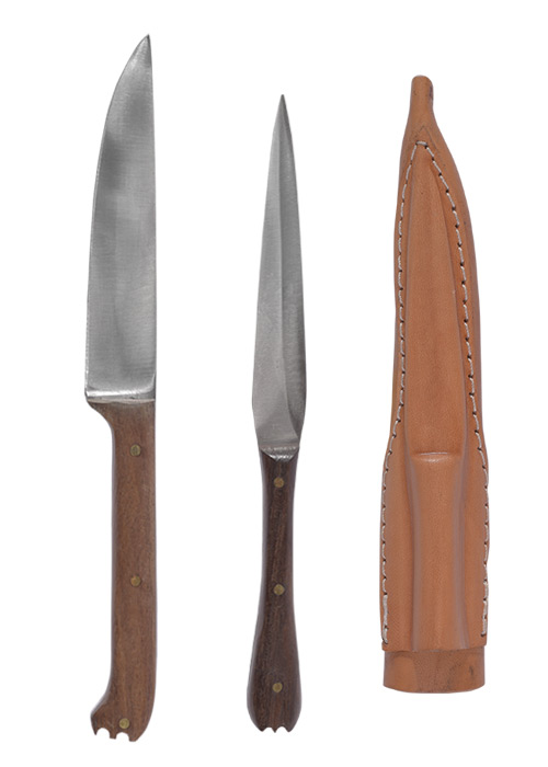 Mittelalter Essbesteck aus Edelstahl inkl. Lederetui, ca. 18 cm