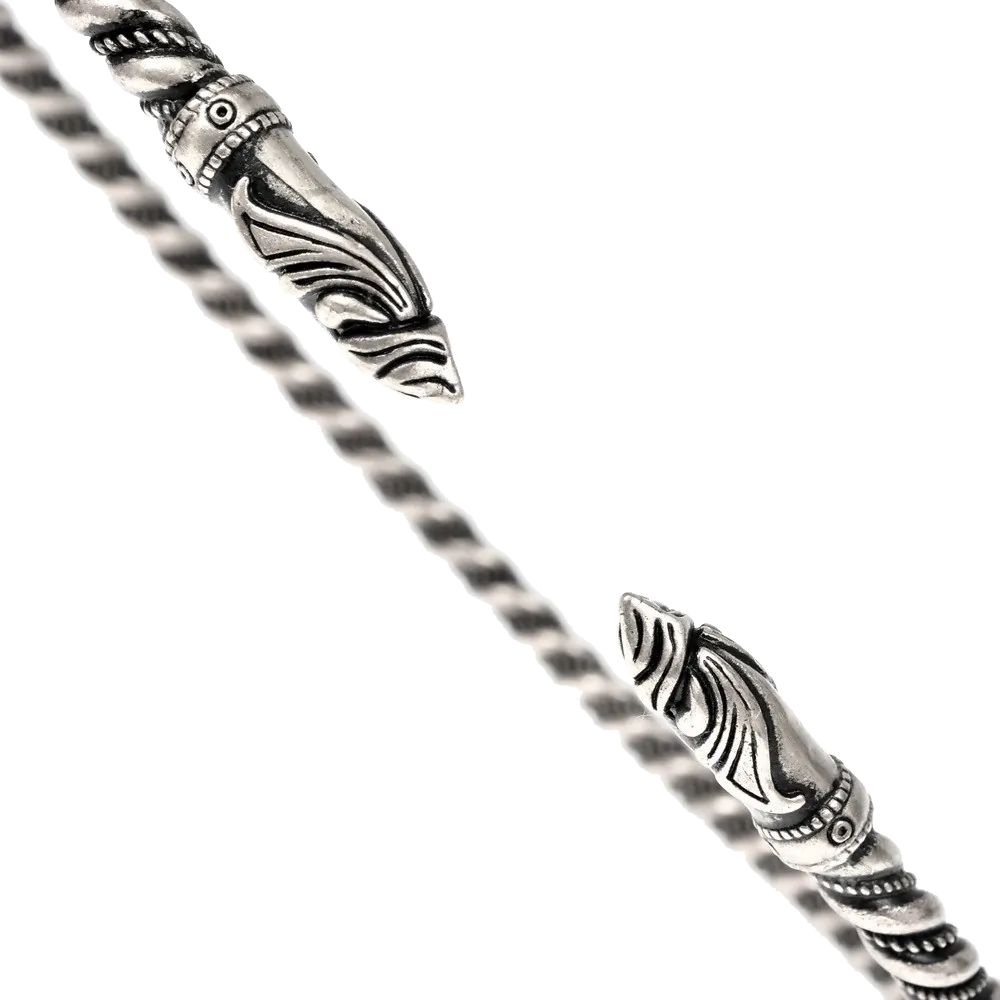 Wikinger-Torque, Halsring, mit kunstvollen Raben-Köpfen, versilberte Bronze