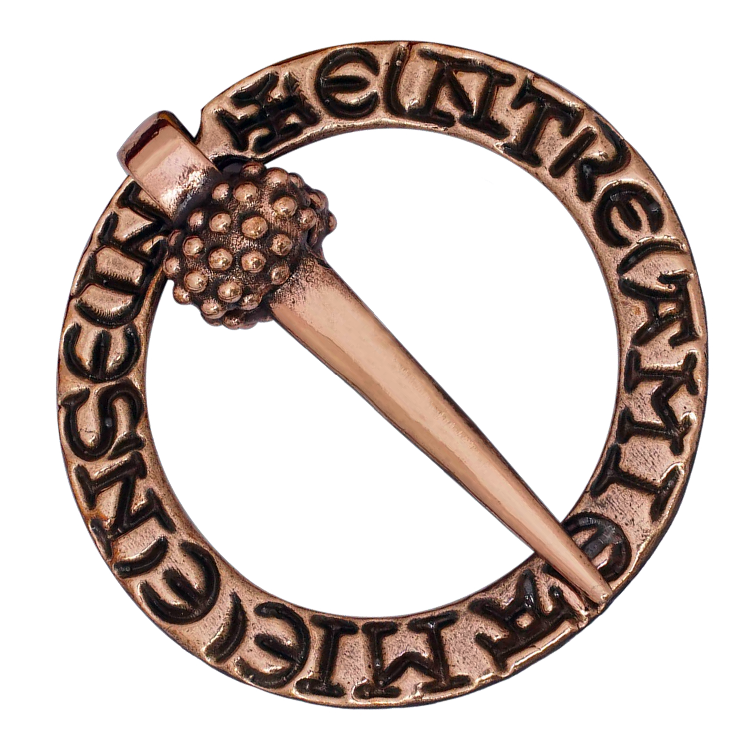 Bronzene mittelalterliche Ringfibel , mit Inschrift,  12. - 14. Jahrhundert, nach Original
