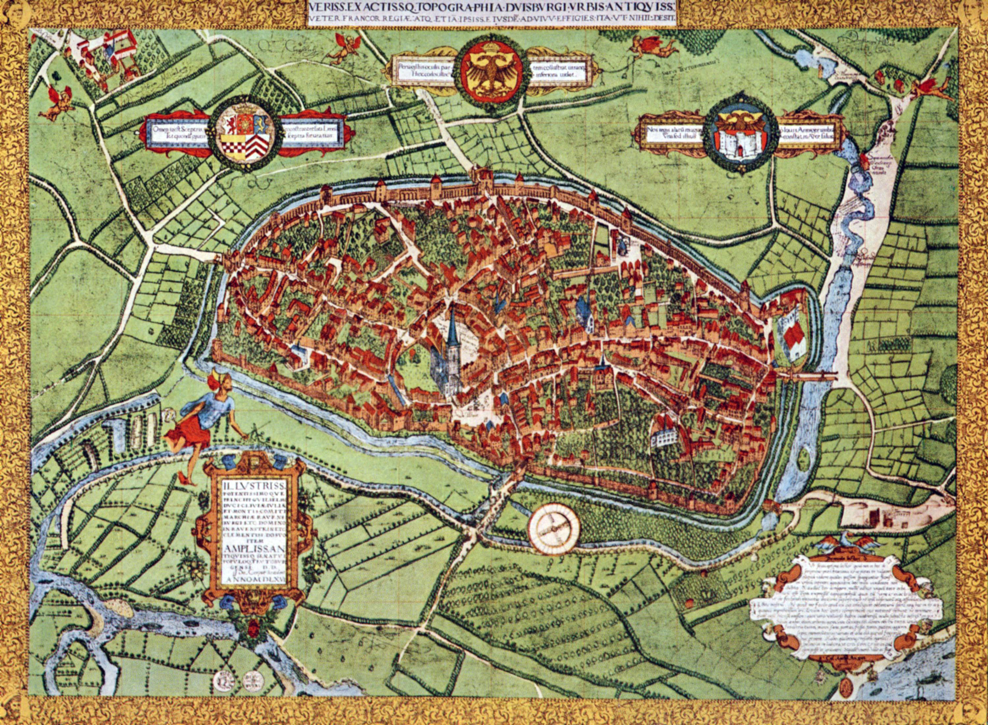 1566: Johannes Corputius veröffentlicht den nach ihm benannten Vogelschauplan von Duisburg