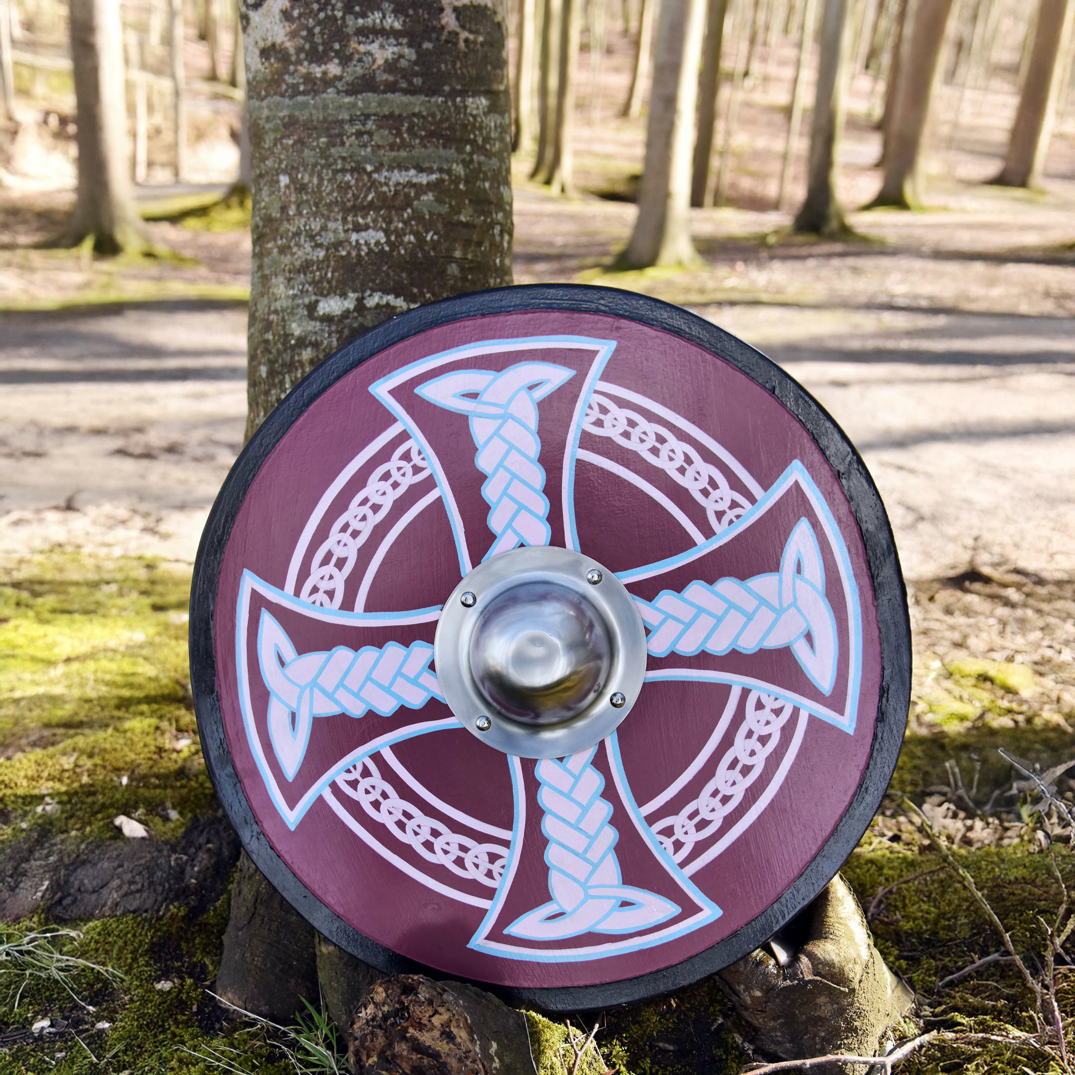 Wikingerschild mit Keltenkreuz-Motiv, handbemalt, 61 cm