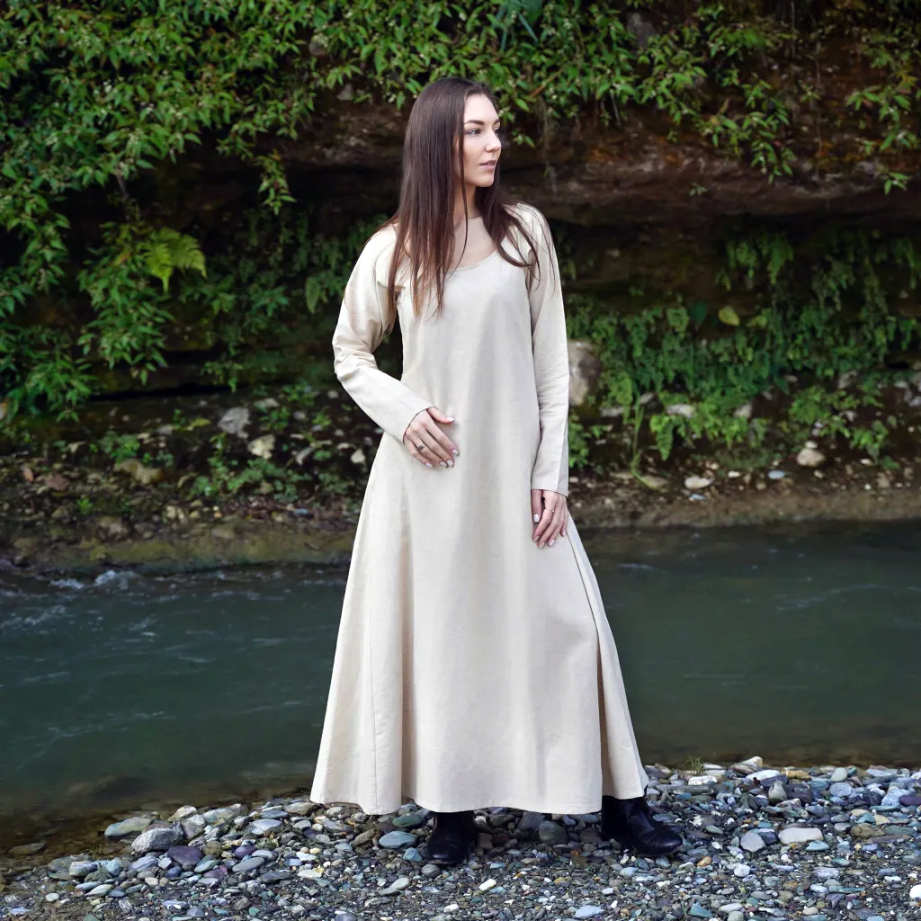 XL- Astrid Rundhals-Unterkleid, Baumwoll-Leinen-Gemisch, Frühmittelalter