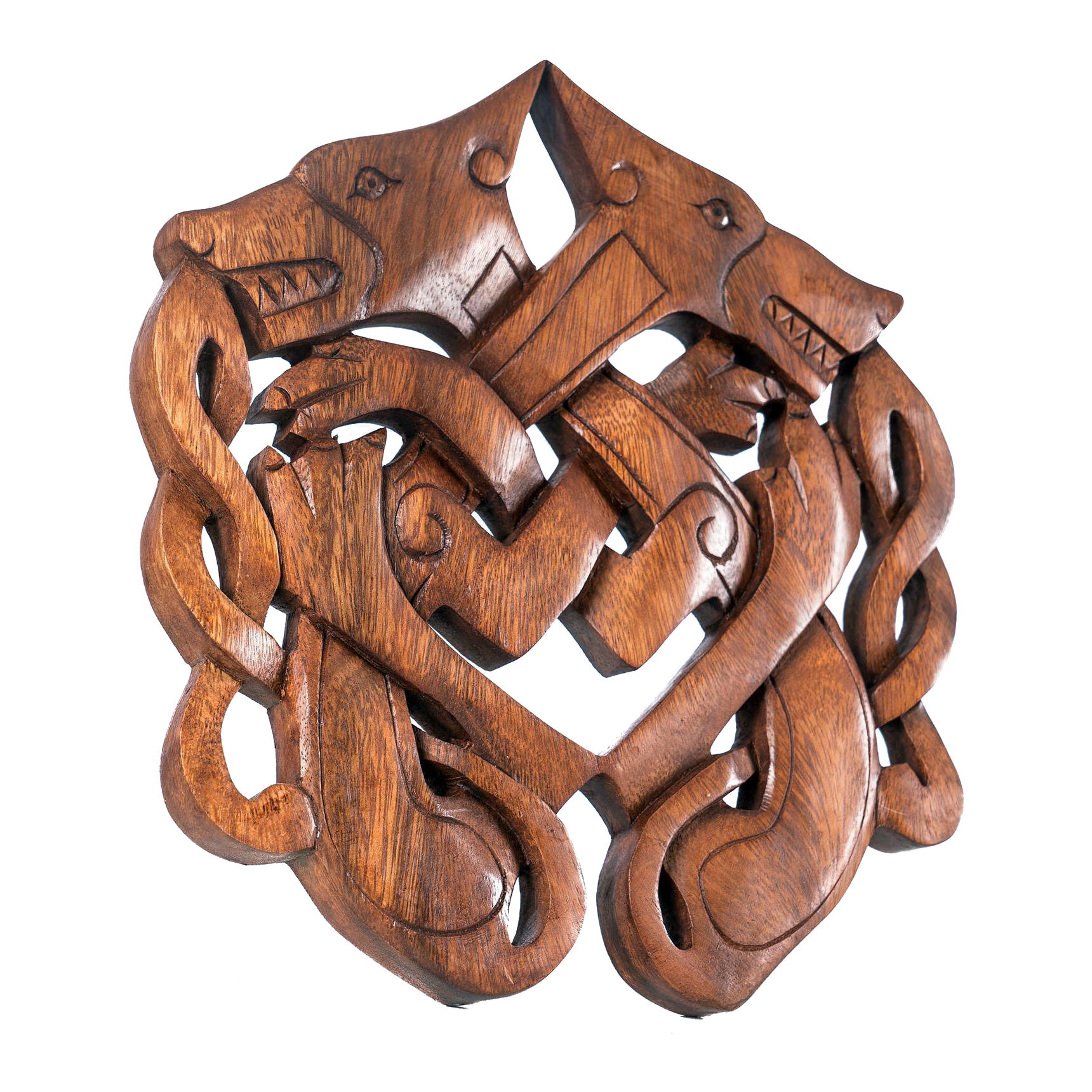 Odins Wölfe aus Holz, handgeschnitzt