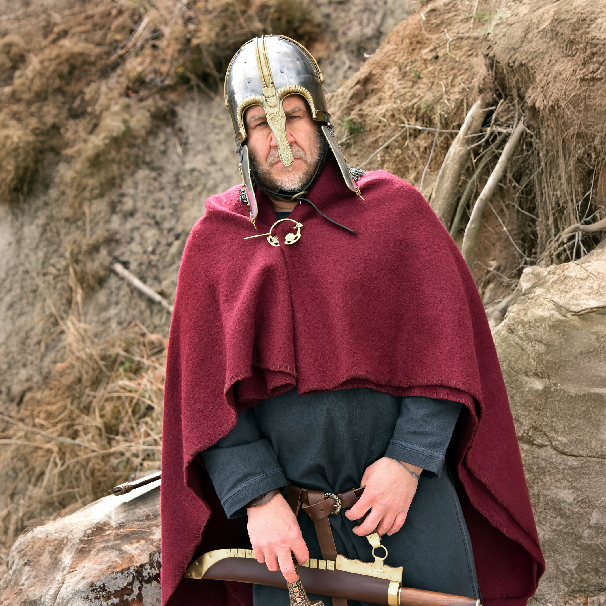 Helm nach Original aus York, mit vernieteter Kettenbrünne, 1,6 mm Stahl