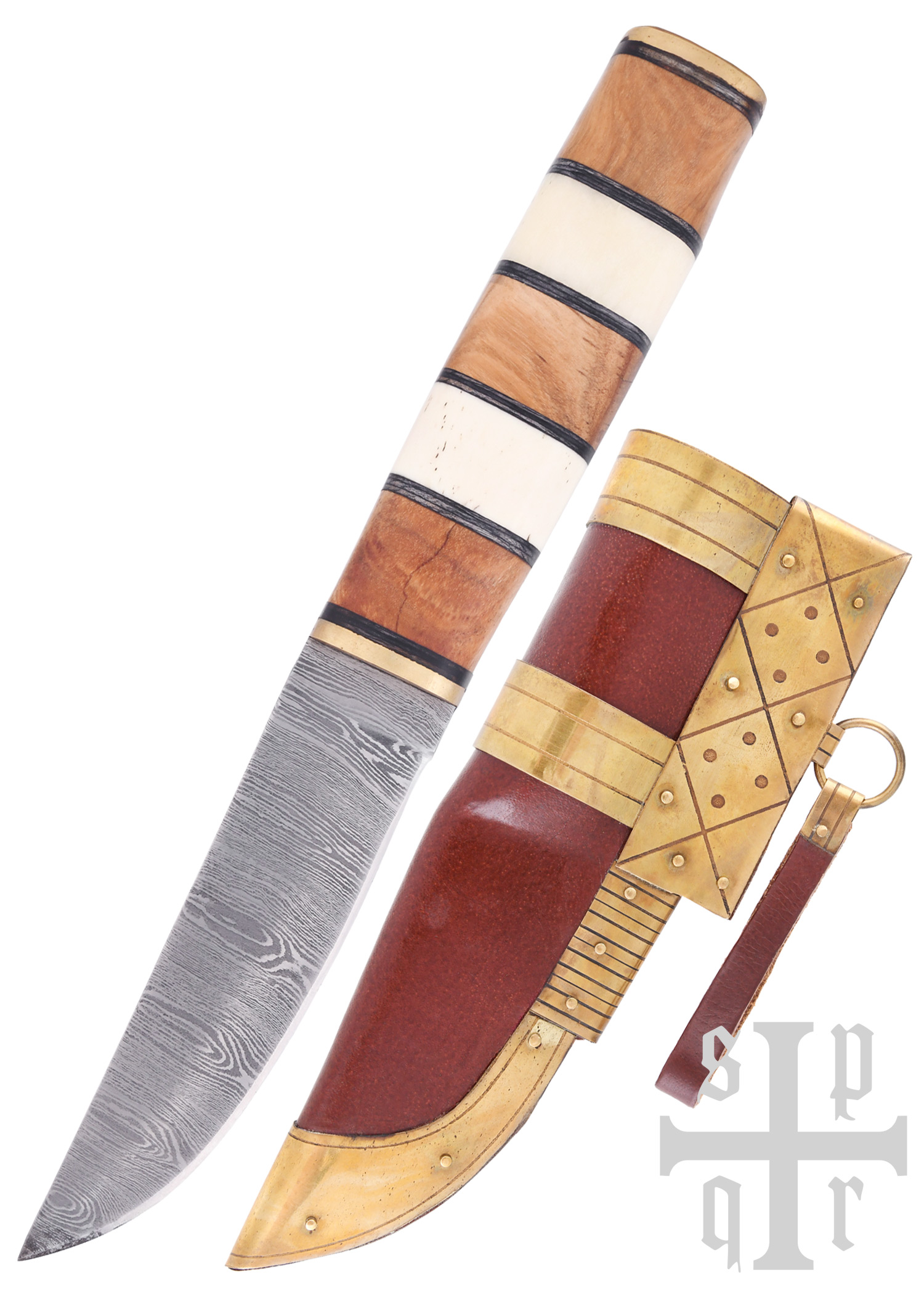 Wikinger-Messer aus Damaststahl mit Holz-/Knochengriff