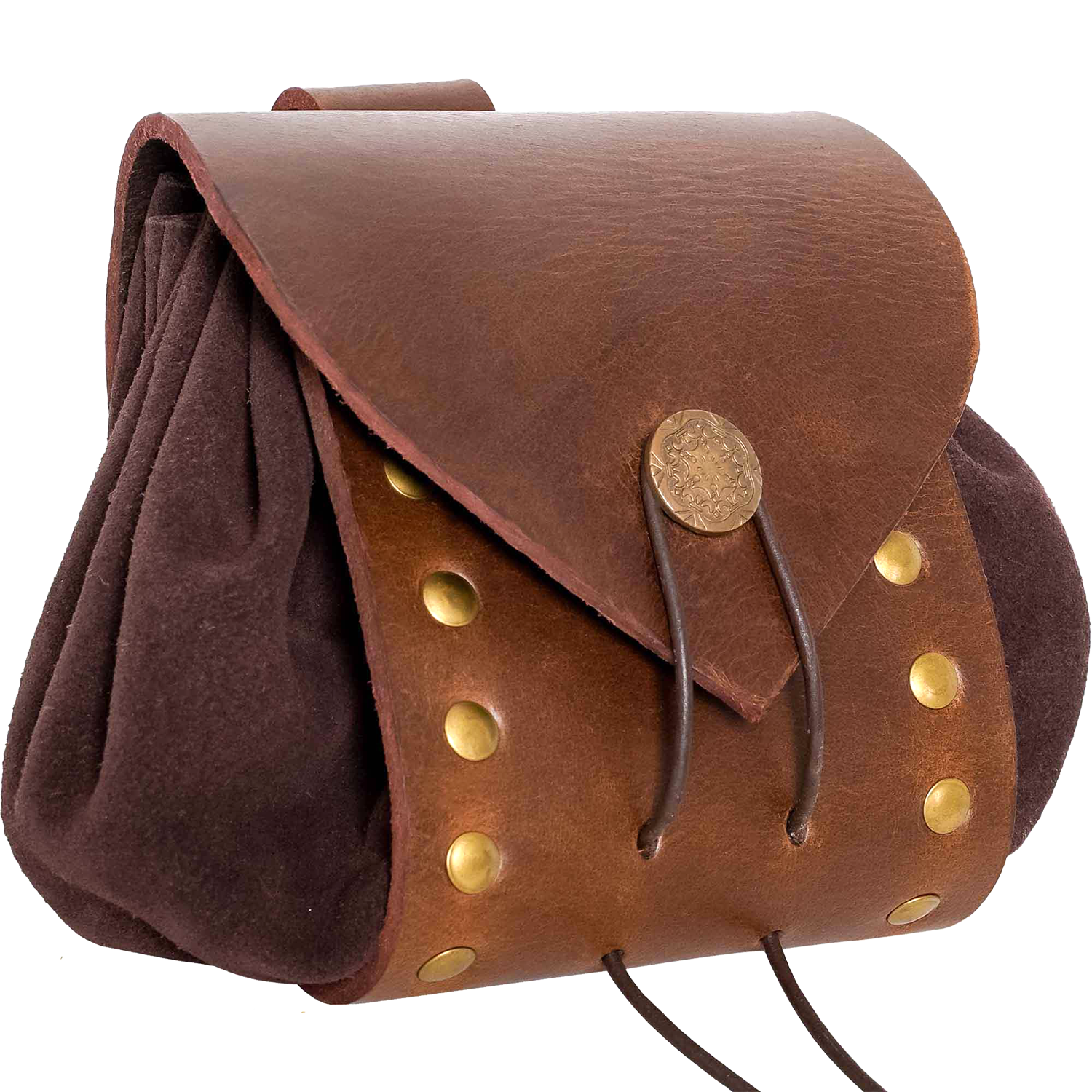 Mittelalter Gürtel-Tasche, mit Messingebschlag